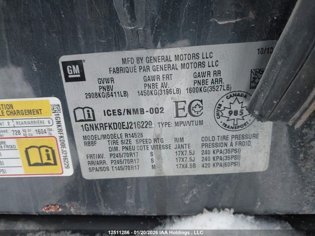 1GNKRFKD0EJ216229 Chevrolet Traverse Ls