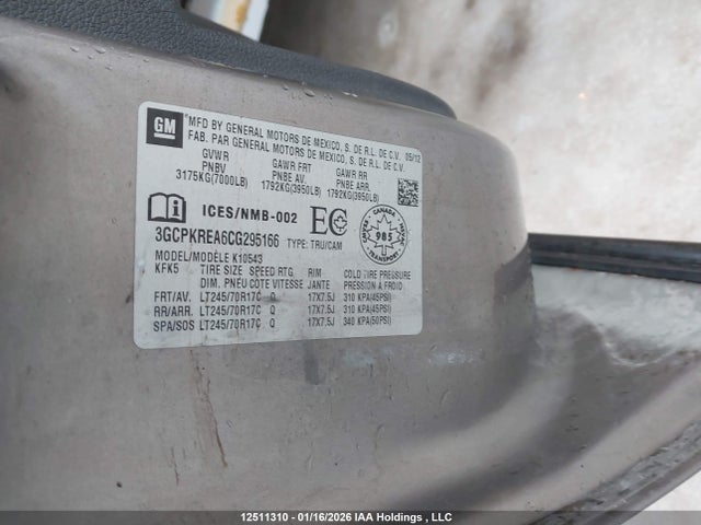 2012 Chevrolet Silverado K1500 Ls მანქანა იყიდება აუქციონზე, vin: 3GCPKREA6CG295166, აუქციონის ნომერი: 12511310