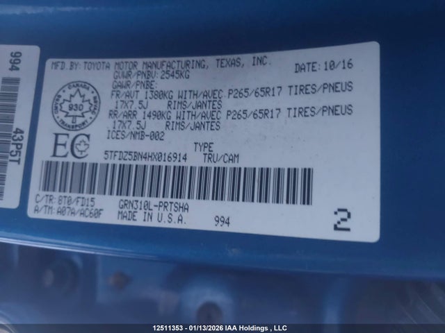 5TFDZ5BN4HX016914 Toyota Tacoma Trd Off Road/trd Sport