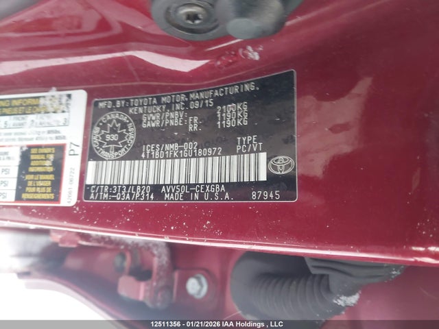 4T1BD1FK1GU180972 Toyota Camry Hybrid/le/xle/se