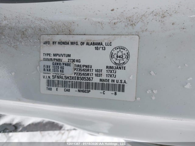 5FNRL5H3XEB505367 Honda ODYSSEY SE