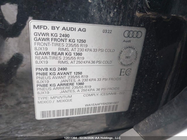 Audi Q5 Premium Plus 45 2022 WA1EAAFY5N2081007 Image 9