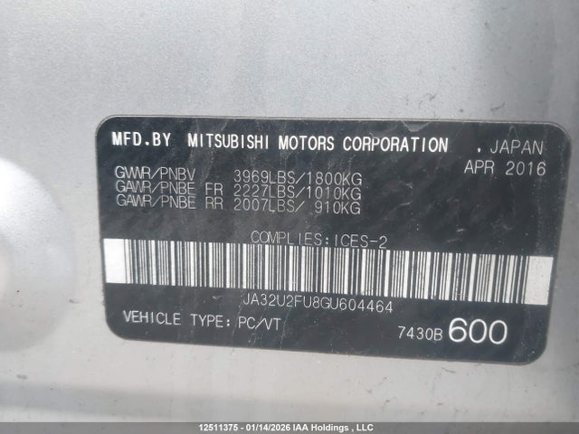 Mitsubishi LANCER ES 2016 JA32U2FU8GU604464 Image 9