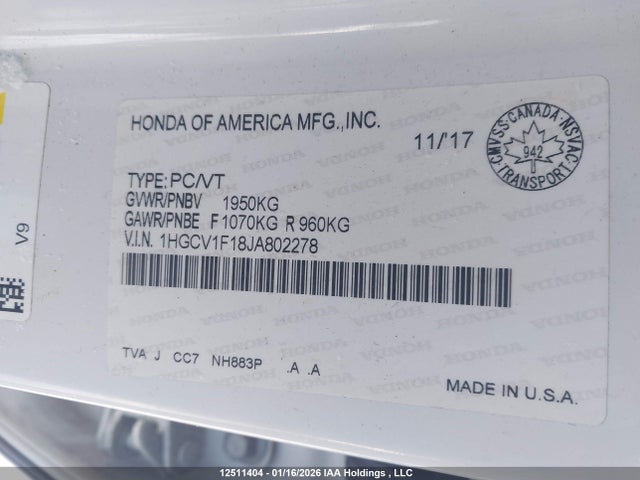 1HGCV1F18JA802278 Honda ACCORD LX