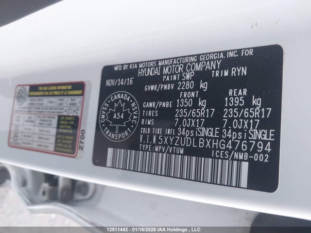 5XYZUDLBXHG476794 Hyundai Santa Fe Sport 2.4 Premium