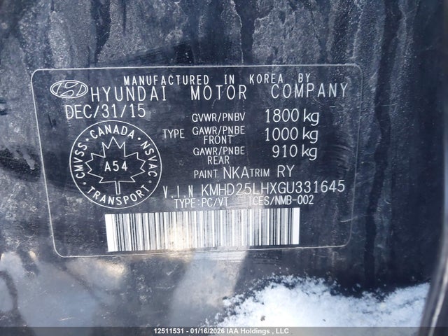 KMHD25LHXGU331645 Hyundai ELANTRA GT