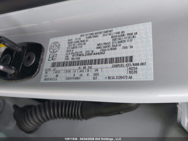 Продаж на аукціоні авто 2025 Ford F150 Lariat, vin: 1FTFW5LD9SFA04262, номер лоту: 12511536