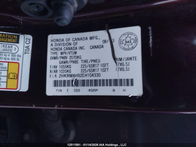 2HKRM4H92EH104330 Honda Cr-v Touring