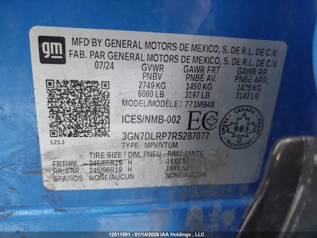 Продажа на аукционе авто 2024 Chevrolet Equinox 2lt, vin: 3GN7DLRP7RS287077, номер лота: 12511591