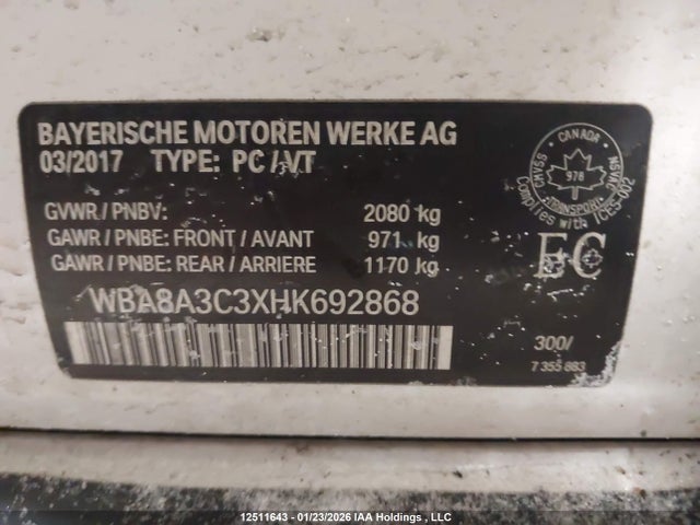 Aukcja sprzedaży 2017 Bmw 320i Xdrive, vin: WBA8A3C3XHK692868, numer aukcji: 12511643