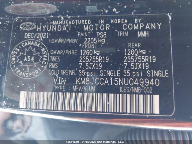 KM8JCCA15NU049940 Hyundai Tucson Luxury Hybrid Awd