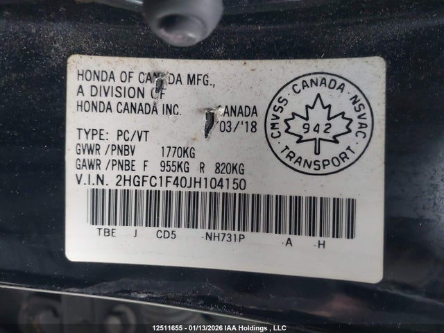 2HGFC1F40JH104150 Honda CIVIC EX