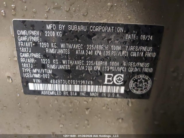 4S4BTDLC7S3129749 Subaru Outback Onyx