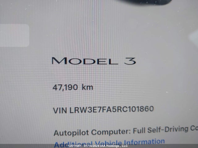 Aukcja sprzedaży 2024 Tesla Model 3 Rwd, vin: LRW3E7FA5RC101860, numer aukcji: 12511661