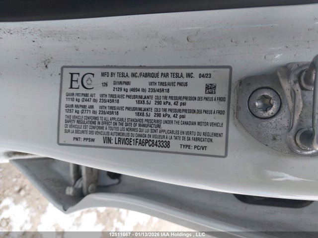 Tesla MODEL 3 2023 LRW3E1FA6PC843338 Image 9