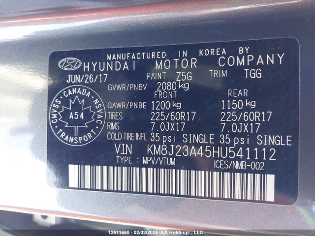 KM8J23A45HU541112 Hyundai Tucson