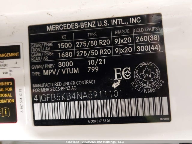 4JGFB5KB4NA591110 Mercedes-Benz Gle 450 4matic