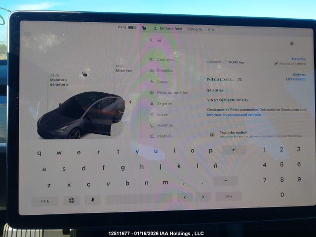 5YJ3E1EA2NF205849 Tesla MODEL 3