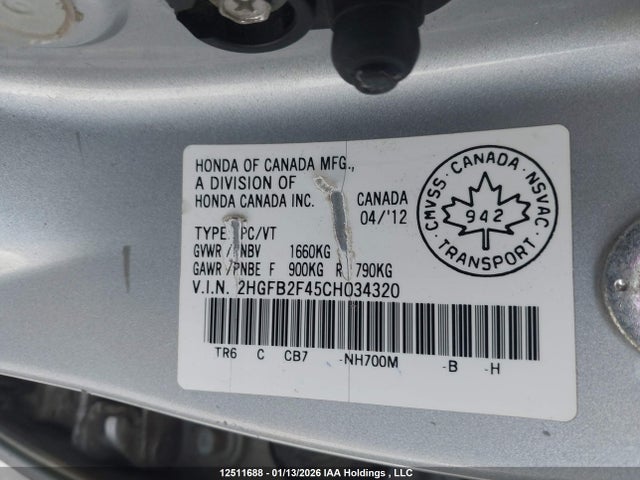 Aukcja sprzedaży 2012 Honda Civic Lx, vin: 2HGFB2F45CH034320, numer aukcji: 12511688