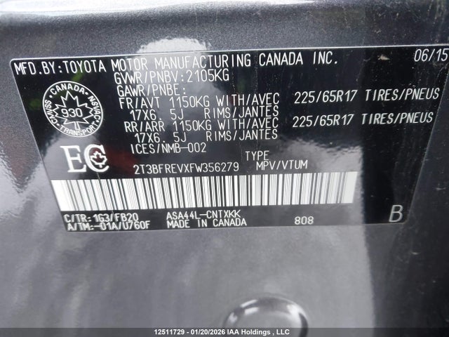 Toyota RAV4 LE 2015 2T3BFREVXFW356279 Image 9