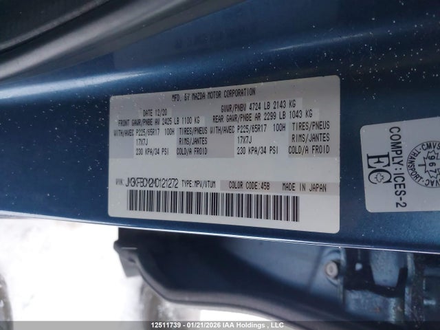 12511739 :رقم المزاد ، JM3KFBCM2M0121272 vin ، 2021 Mazda Cx-5 Touring مزاد بيع