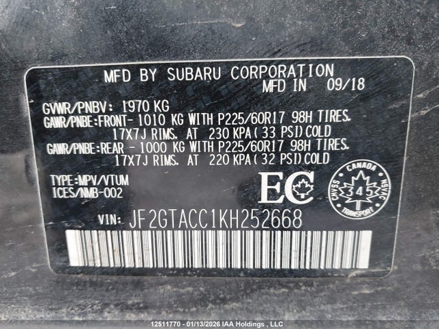 JF2GTACC1KH252668 Subaru Crosstrek Premium