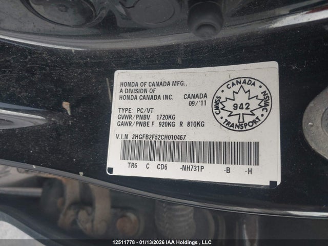 12511778 :رقم المزاد ، 2HGFB2F52CH010467 vin ، 2012 Honda Civic مزاد بيع