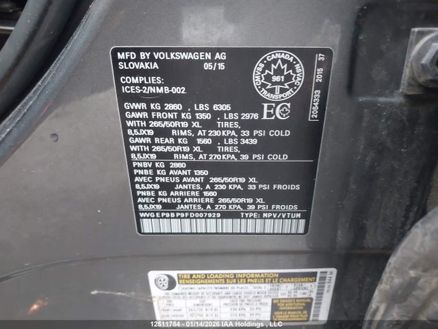 WVGEP9BP9FD007929 Volkswagen Touareg V6 Tdi