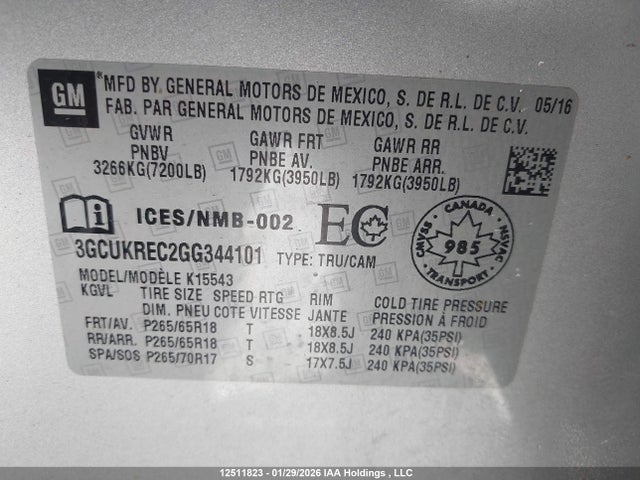 3GCUKREC2GG344101 Chevrolet Silverado K1500 Lt