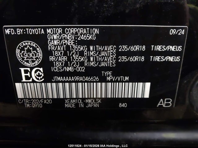 JTMAAAAA9RA046626 Toyota Bz4x Xle/limited