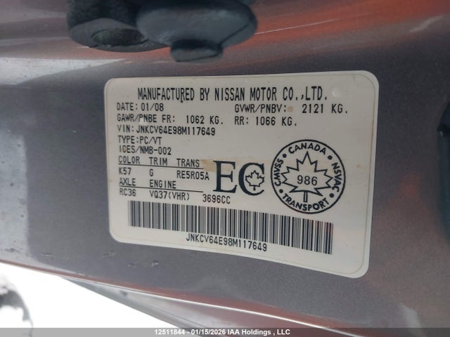 Продажа на аукционе авто 2008 Infiniti G37 Journey/sport, vin: JNKCV64E98M117649, номер лота: 12511844