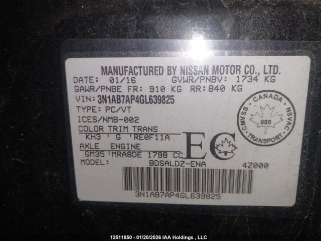 3N1AB7AP4GL639825 Nissan Sentra S/sv/sr/sl