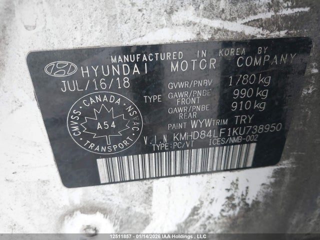 KMHD84LF1KU738950 Hyundai Elantra Preferred