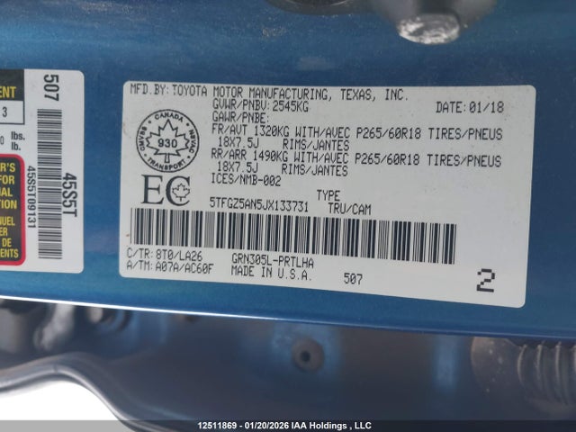 5TFGZ5AN5JX133731 Toyota Tacoma Limited/trd Off Road
