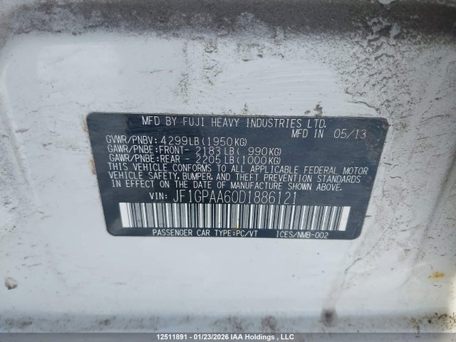 2013 Subaru Impreza მანქანა იყიდება აუქციონზე, vin: JF1GPAA60D1886121, აუქციონის ნომერი: 12511891