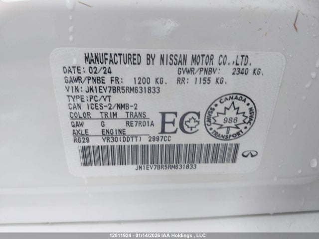 Продажа на аукционе авто 2024 Infiniti Q50 Luxe, vin: JN1EV7BR5RM631833, номер лота: 12511924