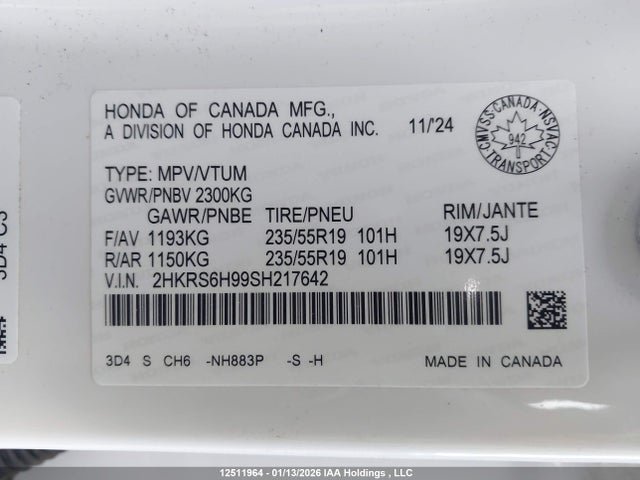 2HKRS6H99SH217642 Honda Cr-v Sport Touring