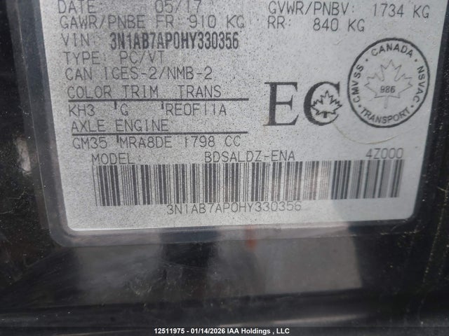 3N1AB7AP0HY330356 Nissan Sentra S/sv/sr/sl