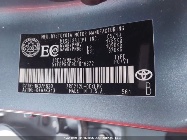 Toyota 2zr-fae 2020 5YFBPRBE9LP016872 Image 9