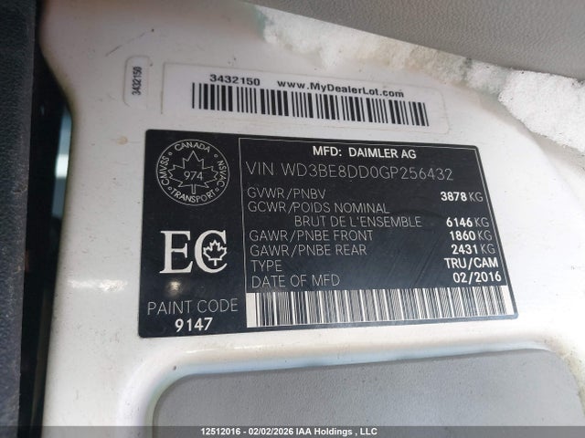 Mercedes-Benz Sprinter 2500 2016 WD3BE8DD0GP256432 Image 9