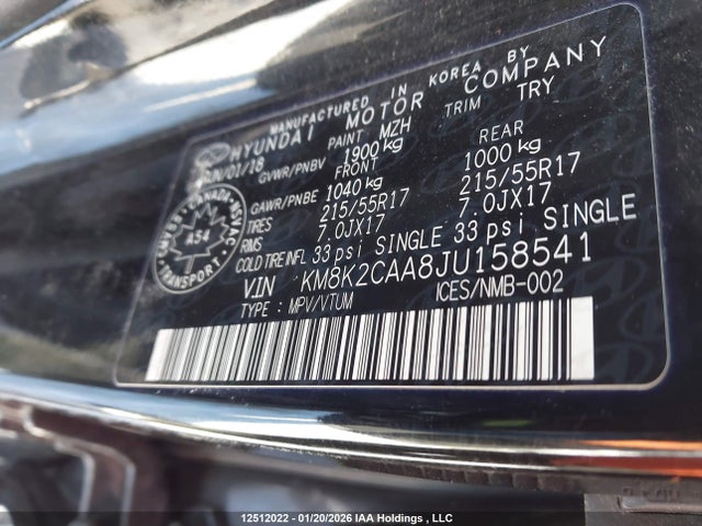 KM8K2CAA8JU158541 Hyundai Kona Sel