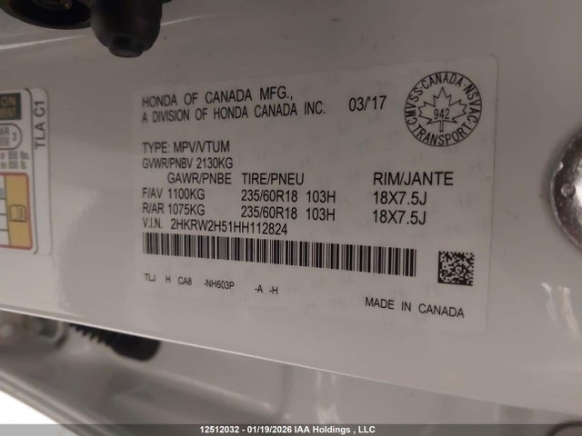 2HKRW2H51HH112824 Honda CR-V EX