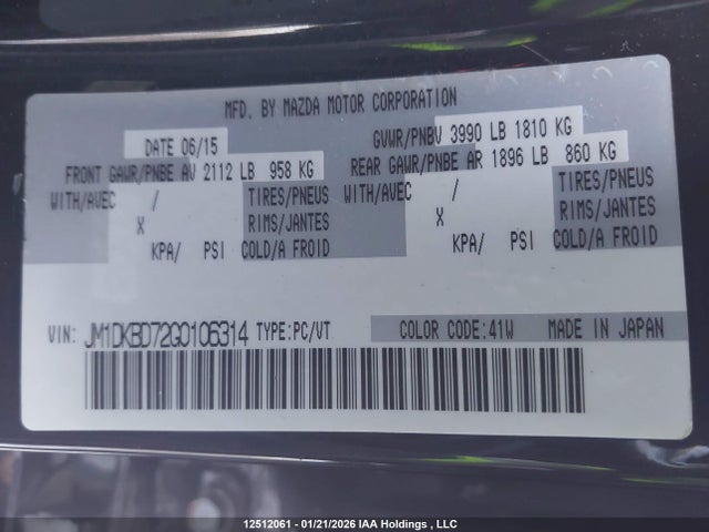 JM1DKBD72G0106314 Mazda Cx-3 Gt