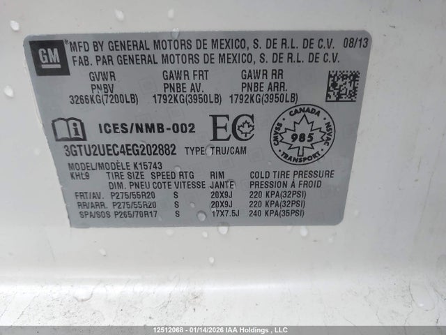 3GTU2UEC4EG202882 GMC Sierra K1500 Sle