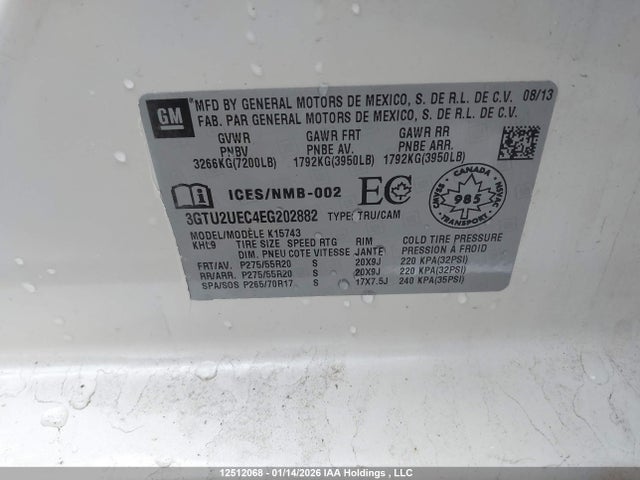 3GTU2UEC4EG202882 GMC Sierra K1500 Sle