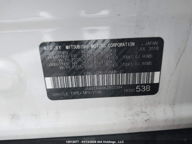 Mitsubishi Eclipse Cross Le/sp 2019 JA4AT4AA9KZ602334 Image 9