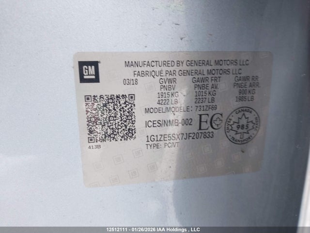 1G1ZE5SX7JF207833 Chevrolet Malibu