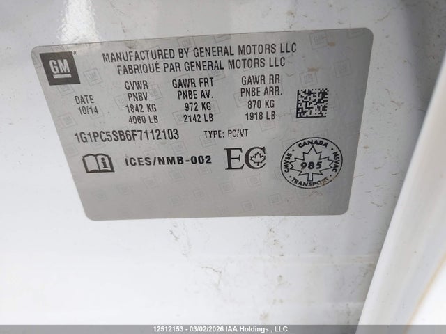 Chevrolet Cruze 1lt 2015 1G1PC5SB6F7112103 Image 9