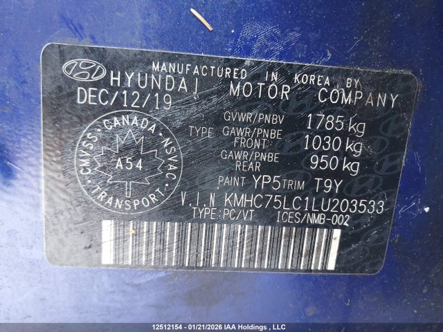 KMHC75LC1LU203533 Hyundai Ioniq Hybrid Essential