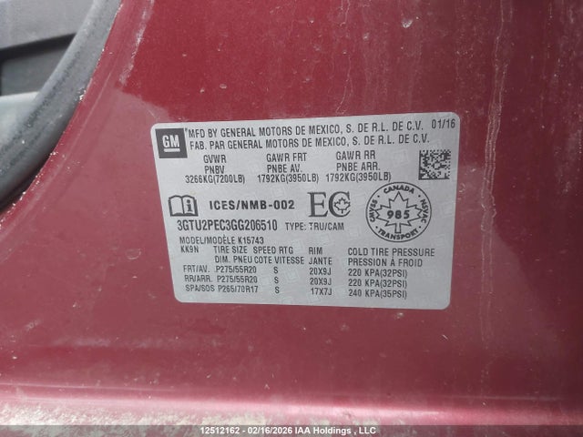 Aukcja sprzedaży 2016 Gmc Sierra K1500 Denali, vin: 3GTU2PEC3GG206510, numer aukcji: 12512162